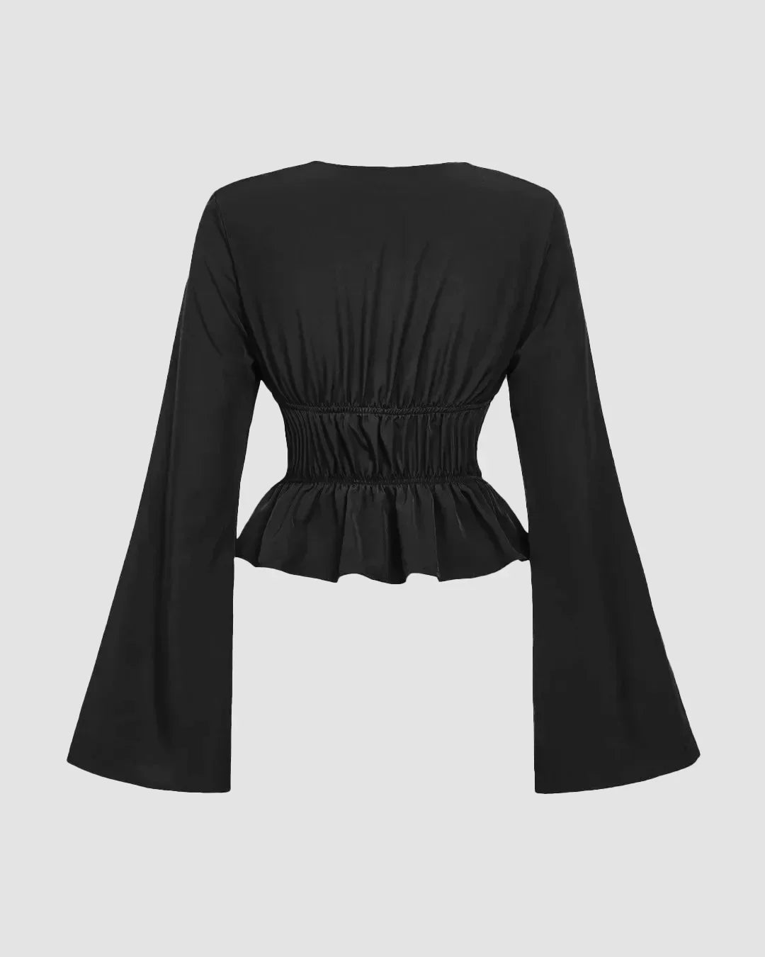 Lace-Up Flared Sleeve Peplum Top in Black