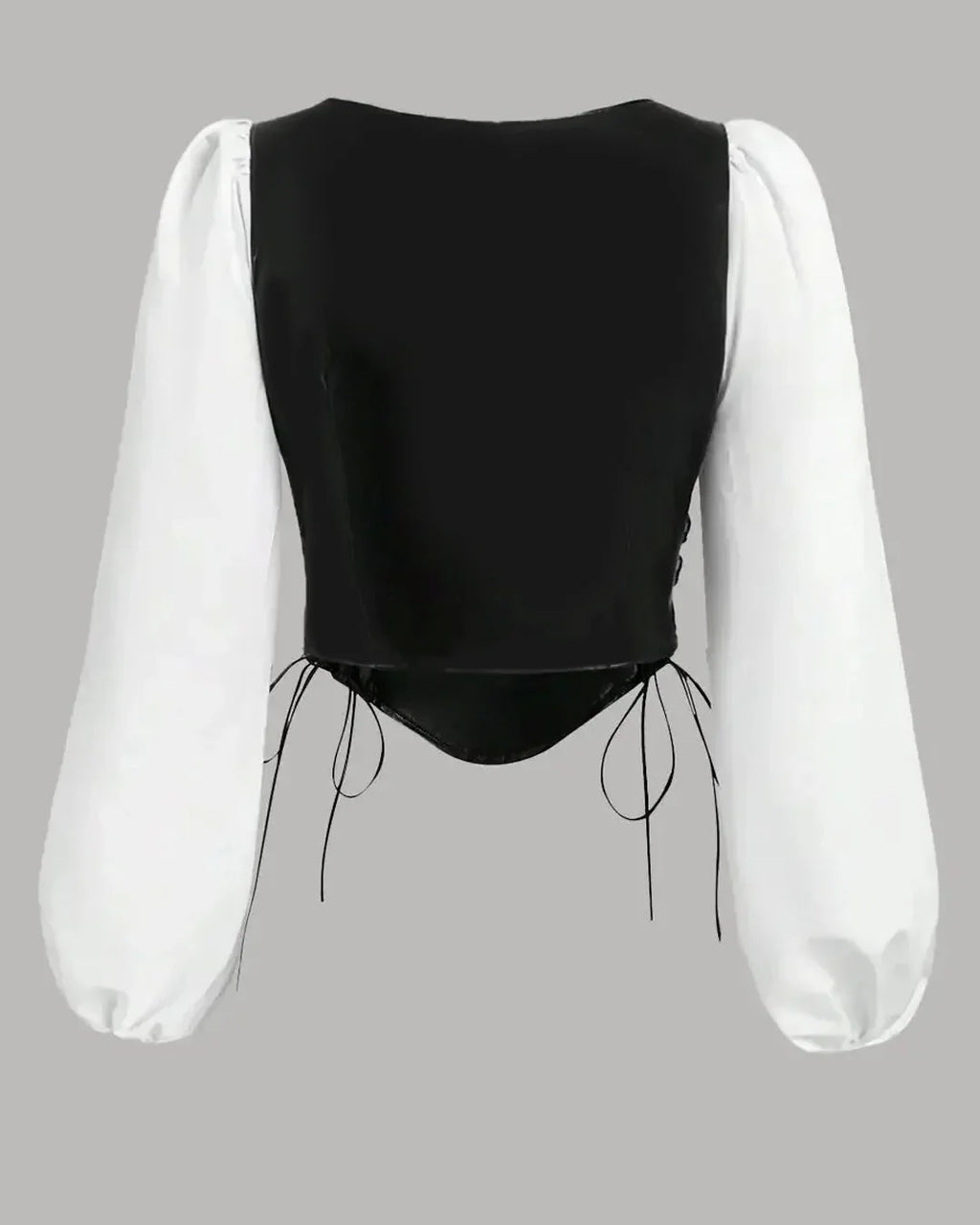Lace-Up Square Neck Long Sleeve Corset Top in Black and White
