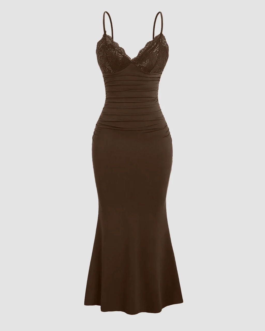 Lace Detail One Piece Bodycon Dress in Brown