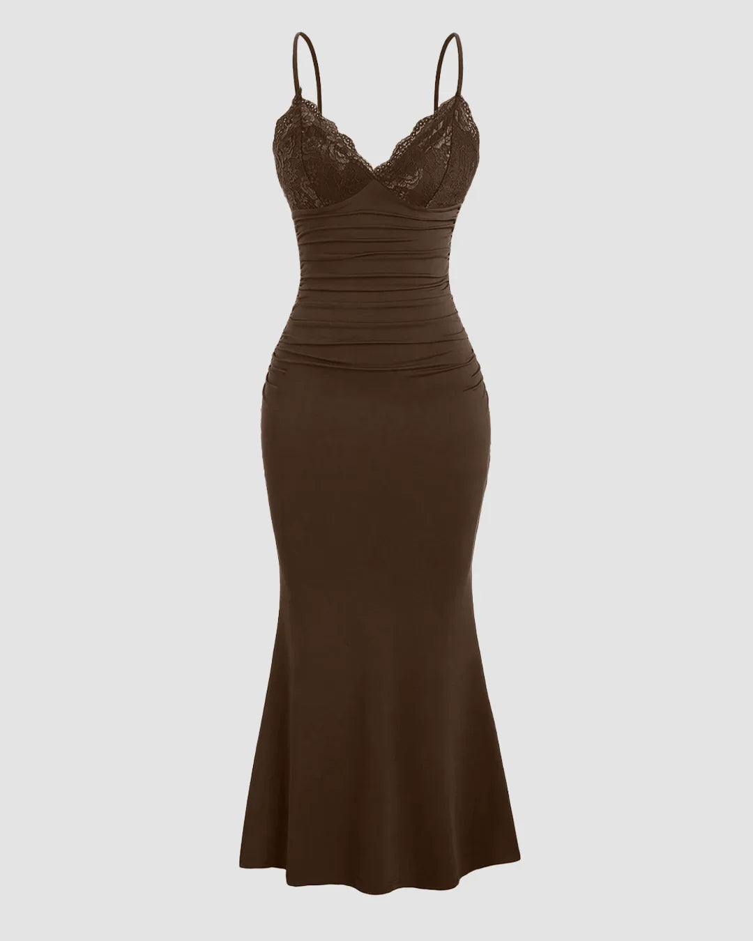Lace Detail One Piece Bodycon Dress in Brown