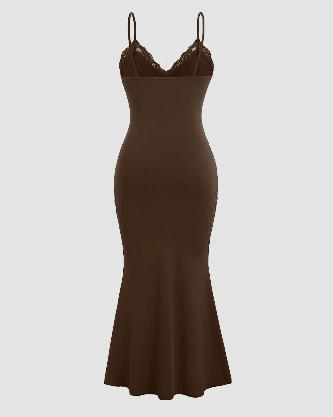 Lace Detail One Piece Bodycon Dress in Brown