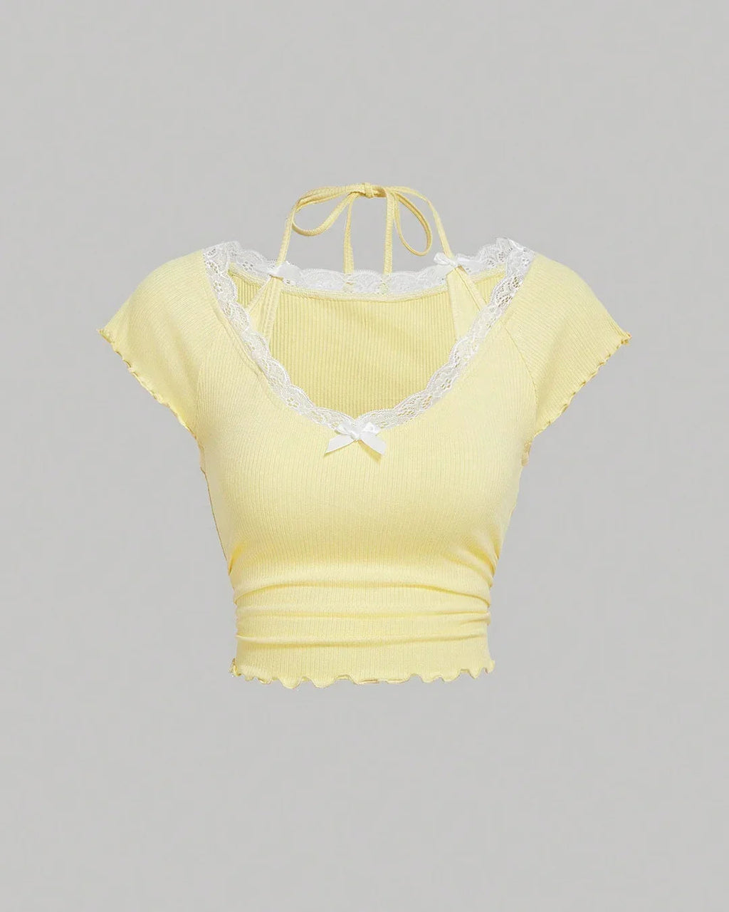 Lace Trim Halter Tie Neck in Vanilla