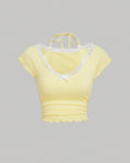 Lace Trim Halter Tie Neck in Vanilla