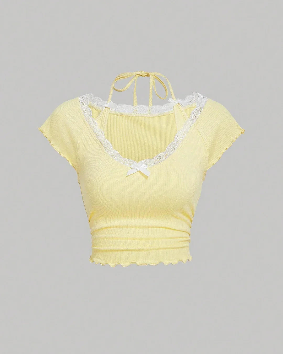 Lace Trim Halter Tie Neck in Vanilla