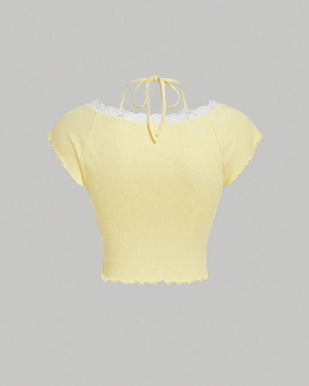 Lace Trim Halter Tie Neck in Vanilla