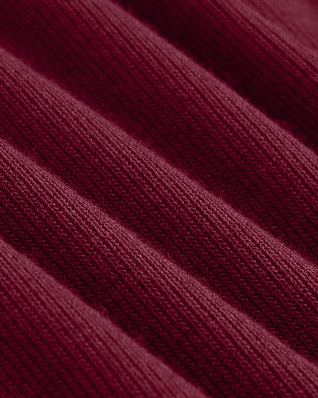 Lace Trim V Neck Ruched Full Sleeve Top in Maroon