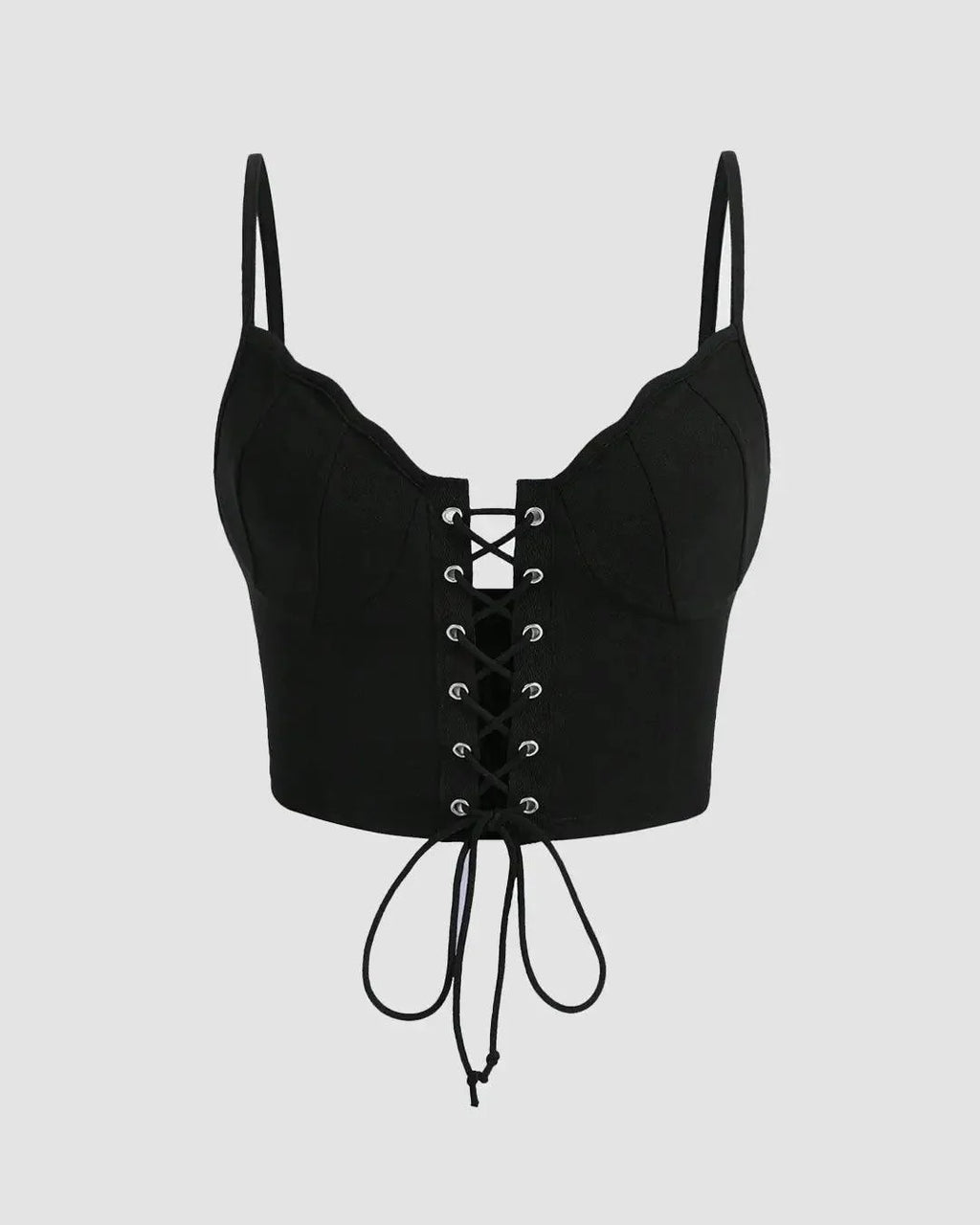 Lace Up Front Cami Top In Black