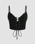 Lace Up Front Cami Top In Black