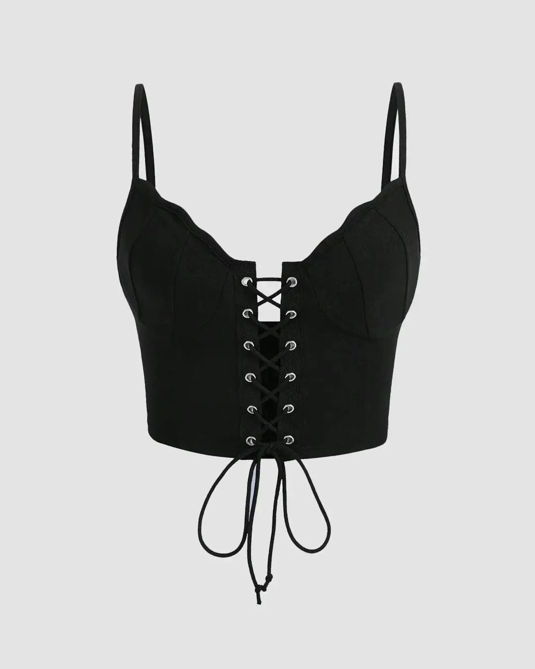 Lace Up Front Cami Top In Black