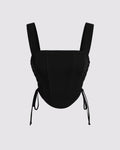 Lace Up Side Black Slim Fit Cami Top