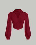 Lantern Sleeve Button Front Slim Fit Red Shirt