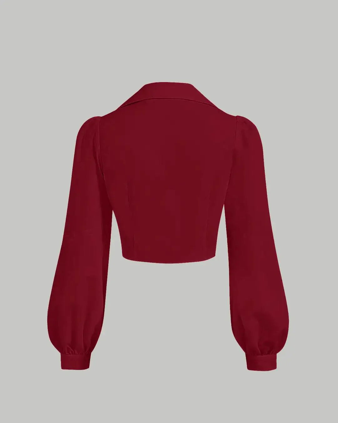Lantern Sleeve Button Front Slim Fit Red Shirt