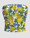 Lemon Print Strapless Tube Top