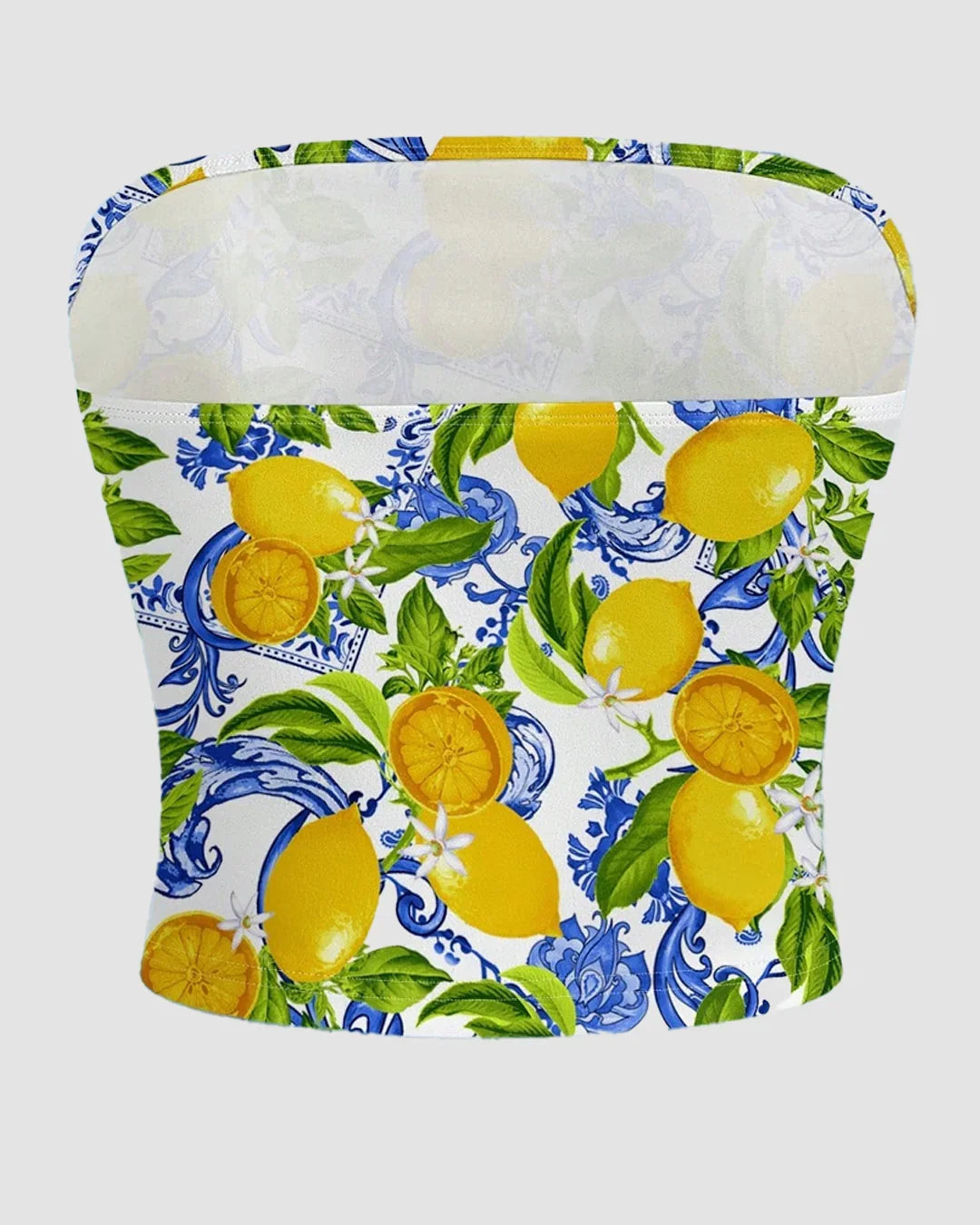 Lemon Print Strapless Tube Top