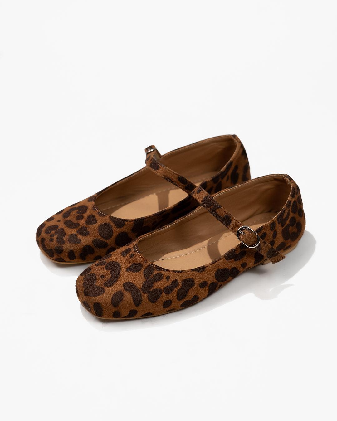 Leopard Print Mary Jane Ballet Flat Shoes for Women