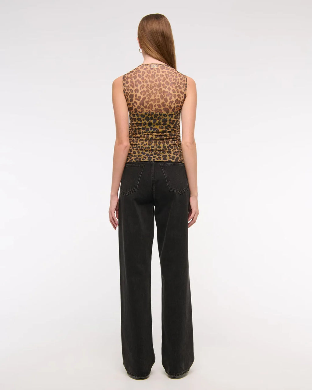 Leopard Print Mesh Panel Fitted Crop Top