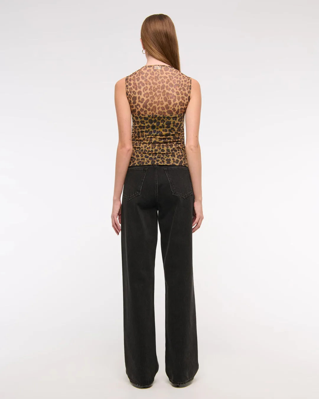 Leopard Print Mesh Panel Fitted Crop Top