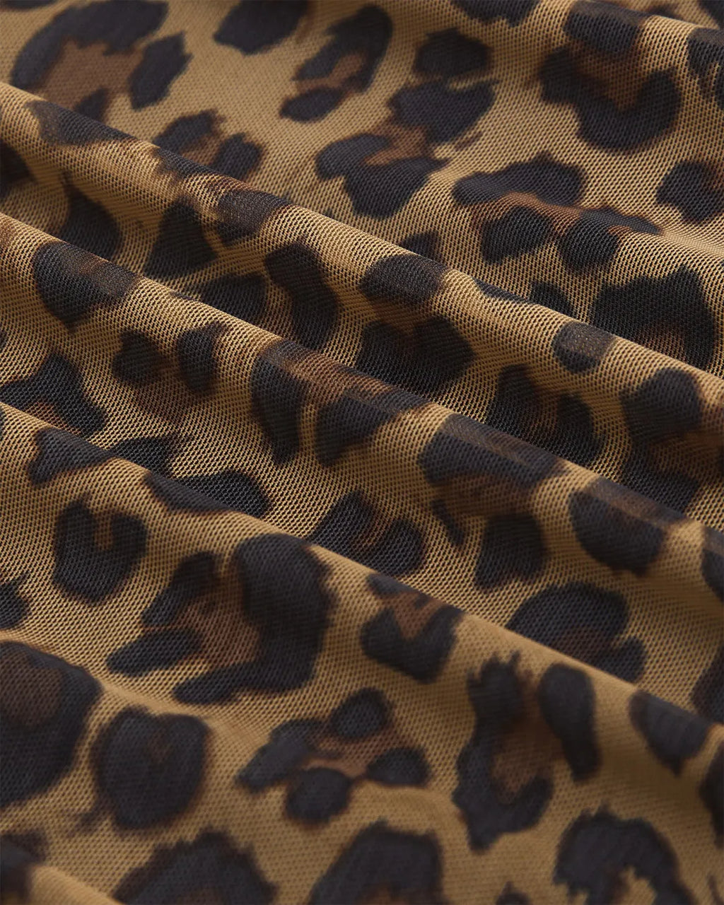 Leopard Print Mesh Panel Fitted Crop Top
