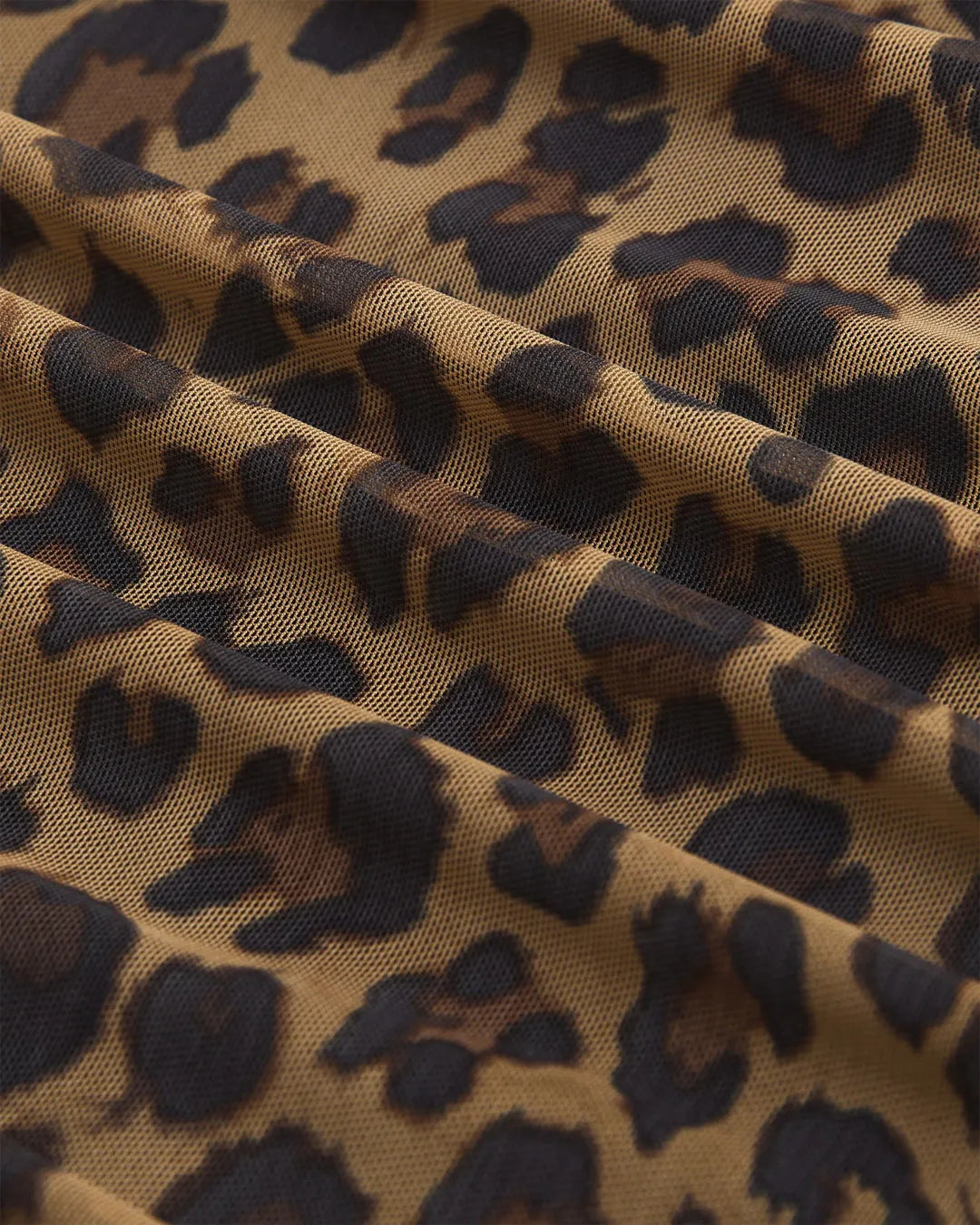 Leopard Print Mesh Panel Fitted Crop Top