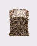 Leopard Print Mesh Panel Fitted Crop Top