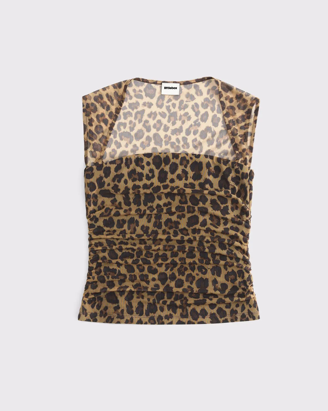Leopard Print Mesh Panel Fitted Crop Top