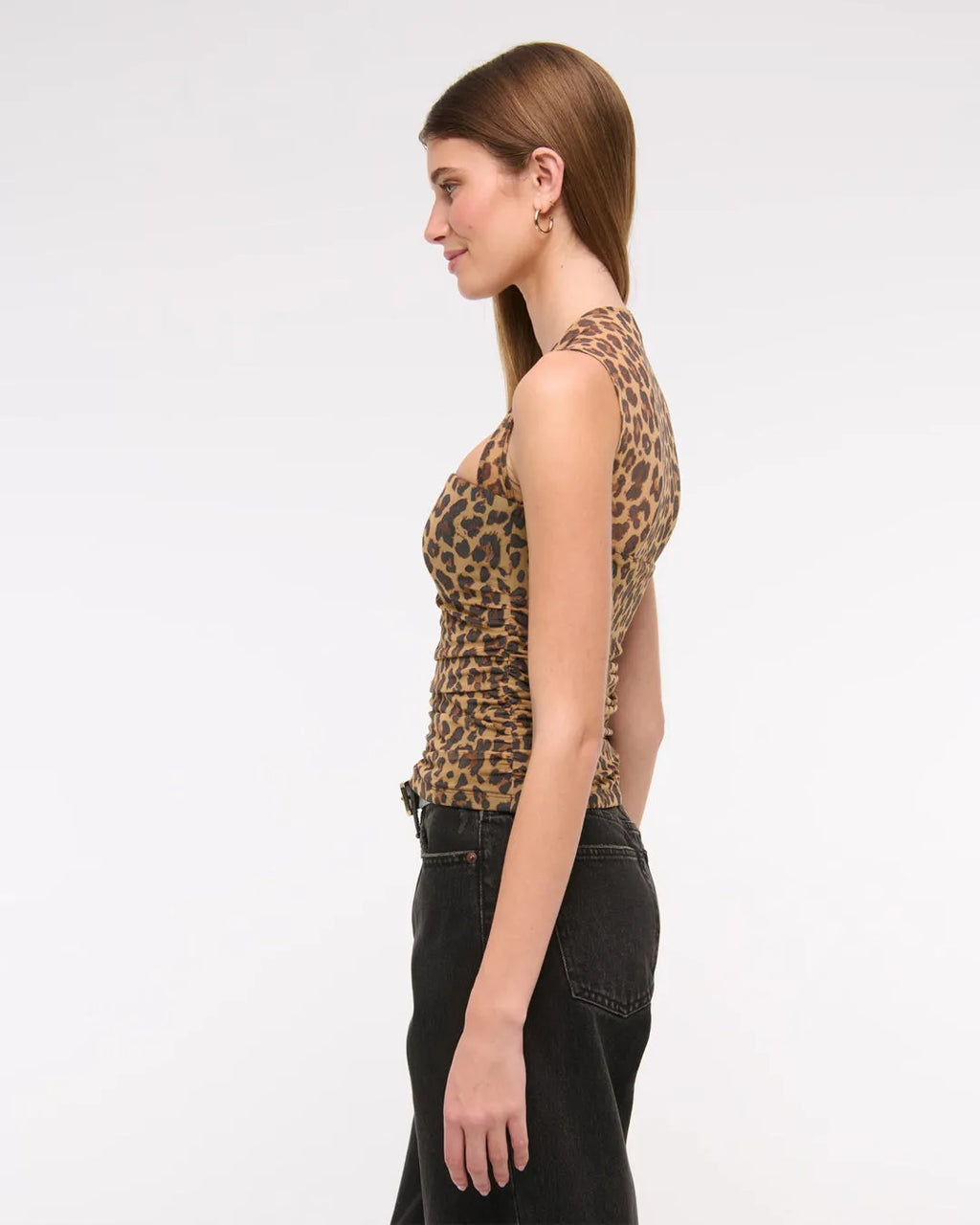 Leopard Print Mesh Panel Fitted Crop Top