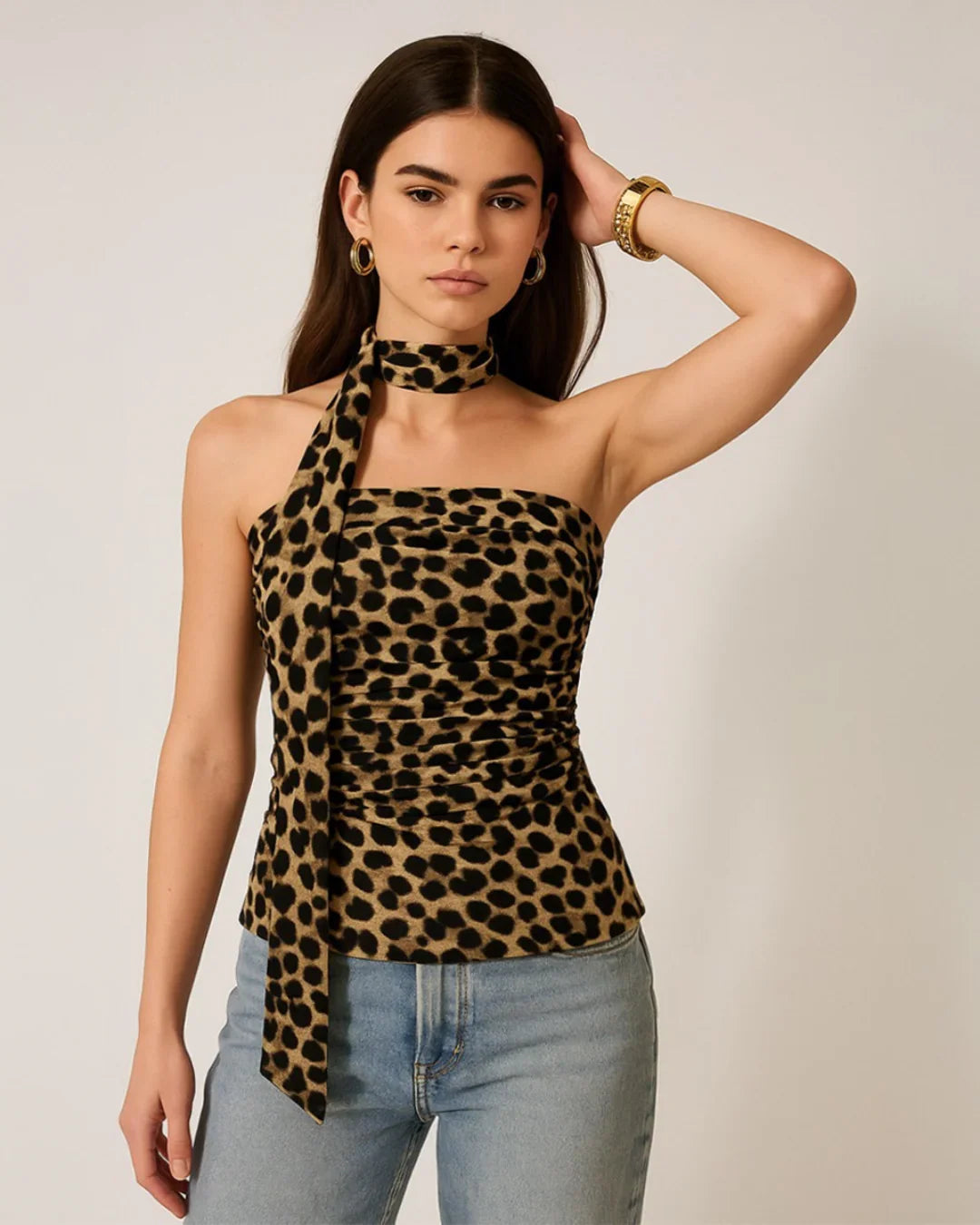 Leopard Print Strapless Fitted Tube Crop Top