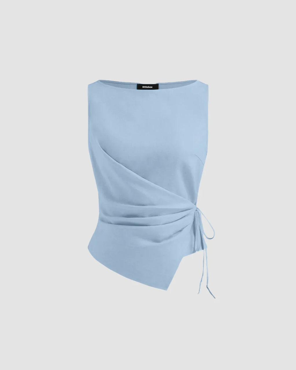 Light Blue Asymmetrical Ruched Side Tie Sleeveless Top