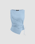 Light Blue Asymmetrical Ruched Side Tie Sleeveless Top