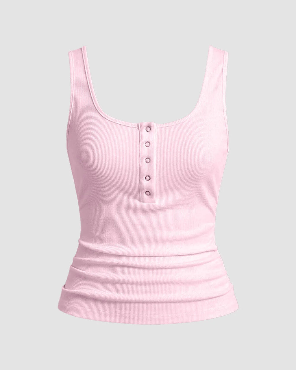 Light Pink Ribbed Scoop Neck Tank Top with Buttons