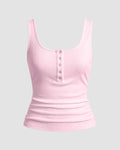 Light Pink Ribbed Scoop Neck Tank Top with Buttons