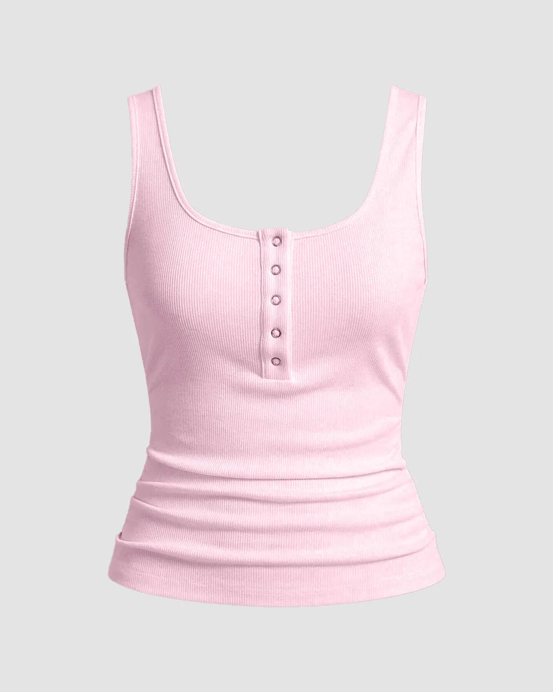 Light Pink Ribbed Scoop Neck Tank Top with Buttons
