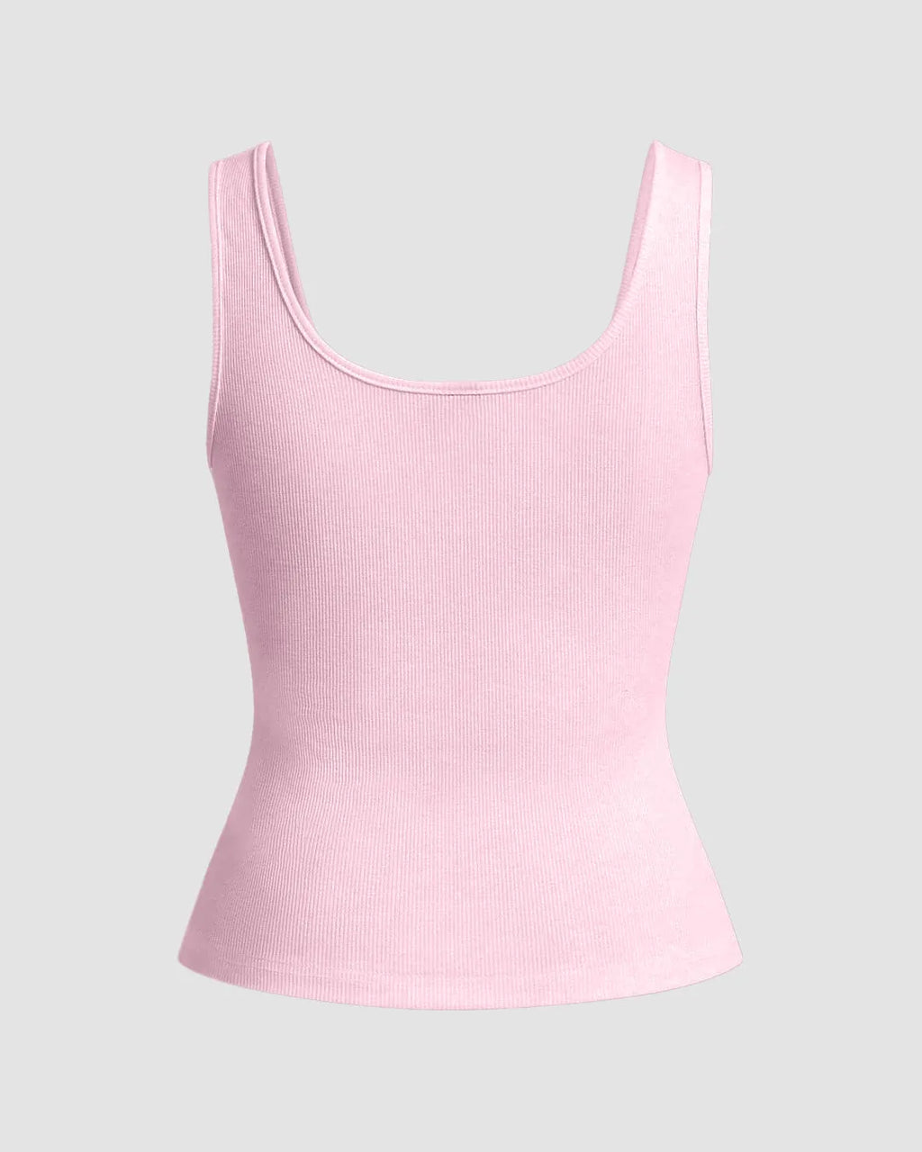 Light Pink Ribbed Scoop Neck Tank Top with Buttons