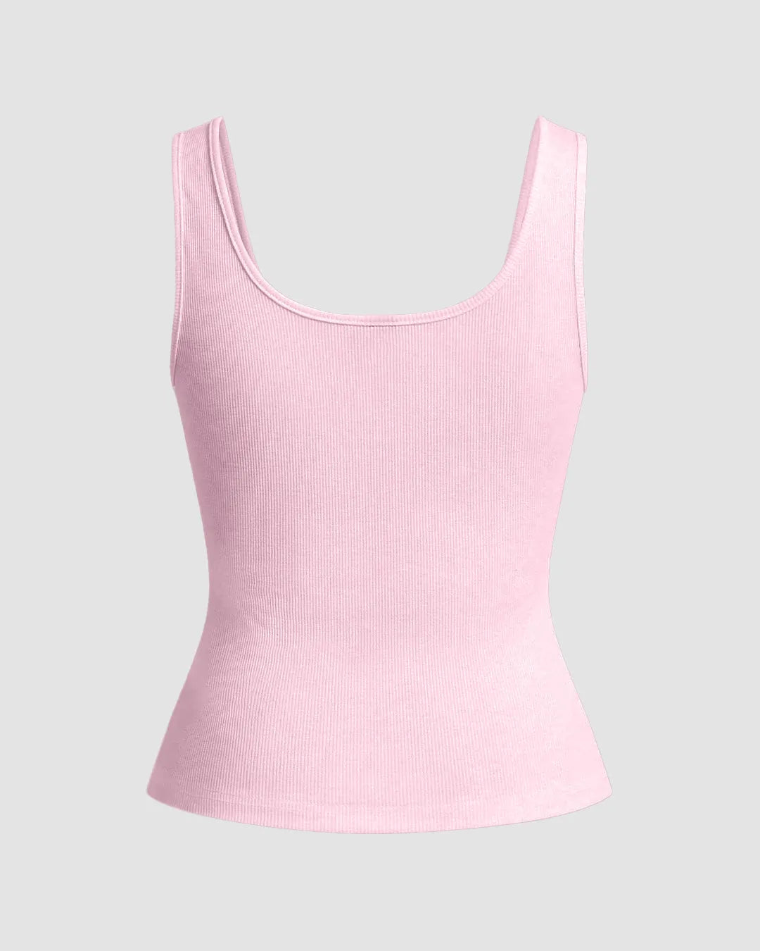 Light Pink Ribbed Scoop Neck Tank Top with Buttons