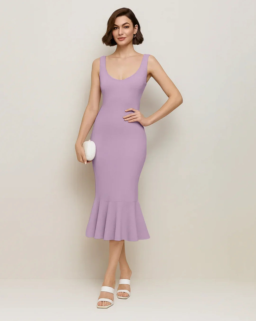 Lilac Sleeveless Fishtail Hem Bodycon Dress