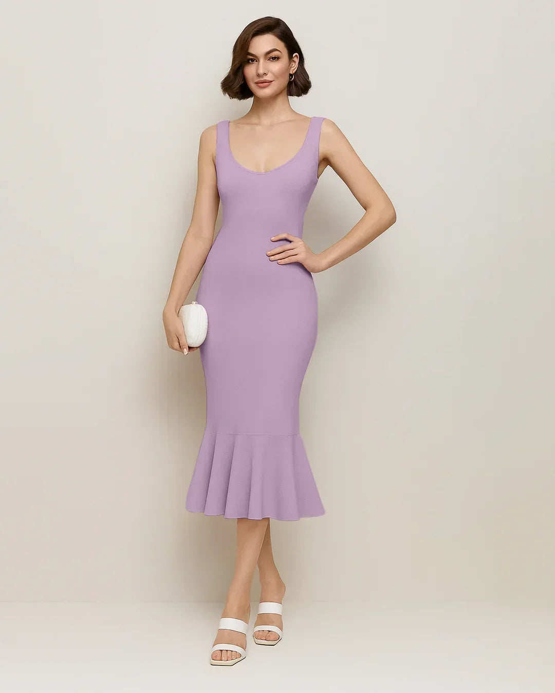 Lilac Sleeveless Fishtail Hem Bodycon Dress