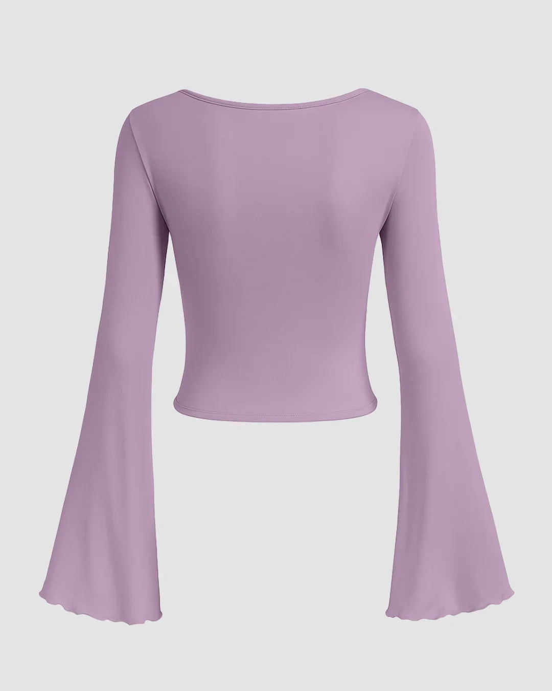 Lilac Solid Tie Front Bell Sleeve Mesh Crop Top