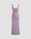 Lilac V-Neck Fishtail Midi Dress