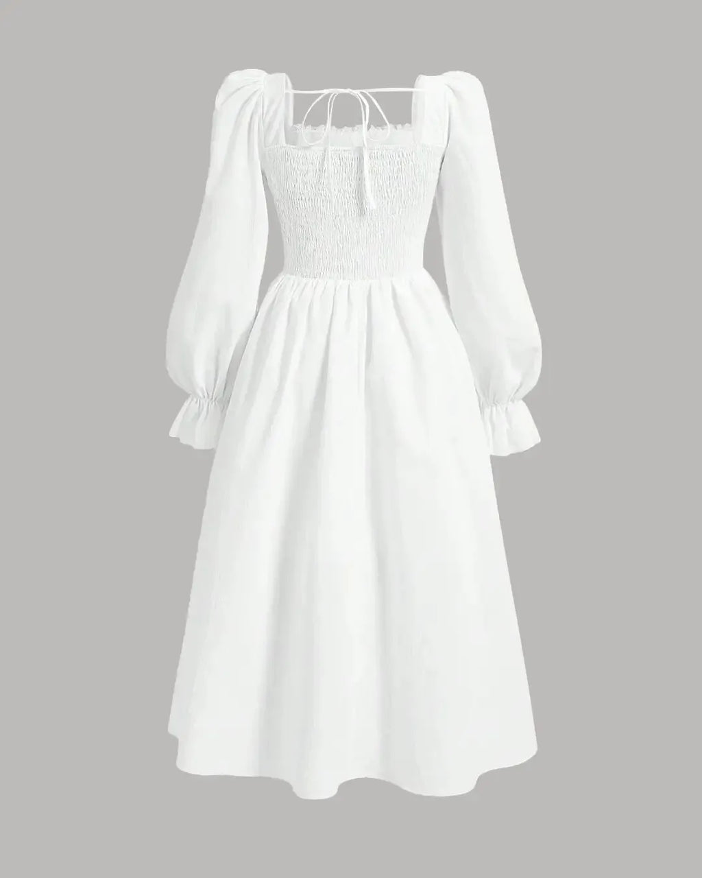 Long Sleeve Corset Waist Vintage Midi Dress in White