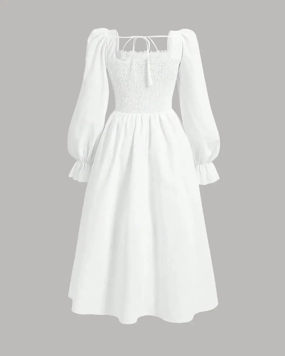 Long Sleeve Corset Waist Vintage Midi Dress in White