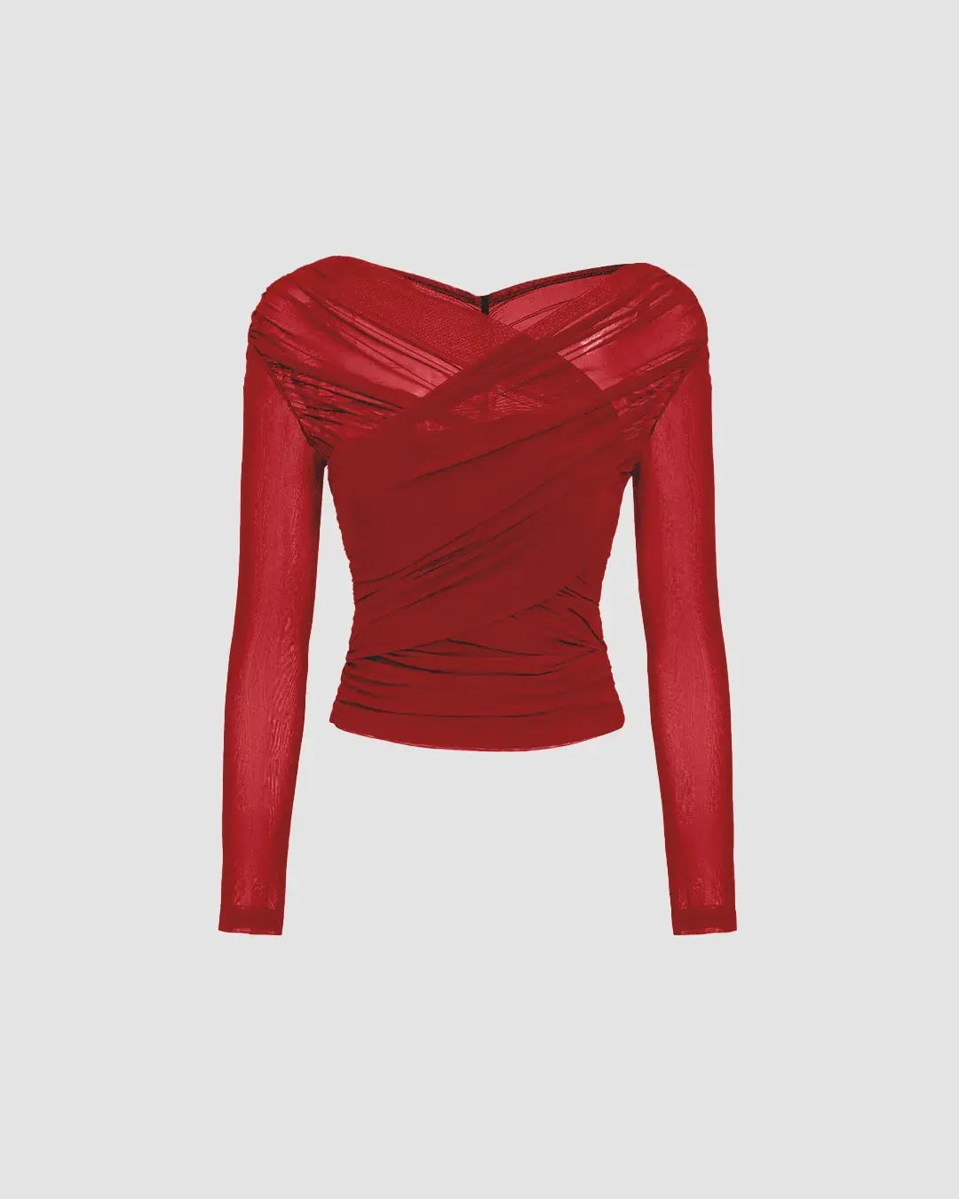 Long Sleeve Off-Shoulder Draped Wrap Top in Red