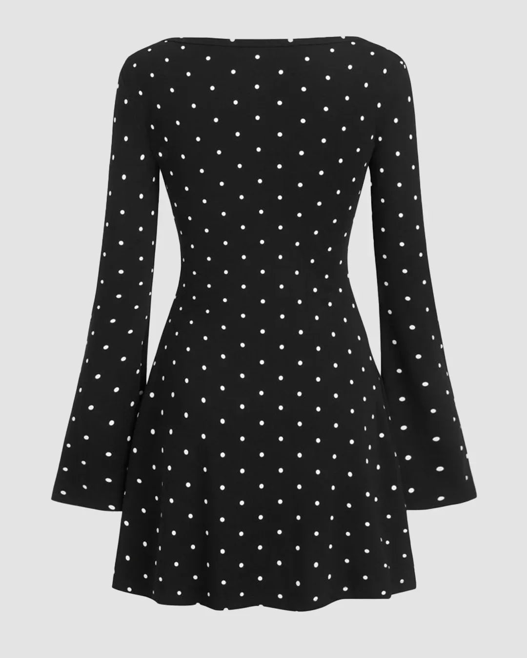 Long Sleeve Polka Dot Fit and Flare Mini Dress in Black