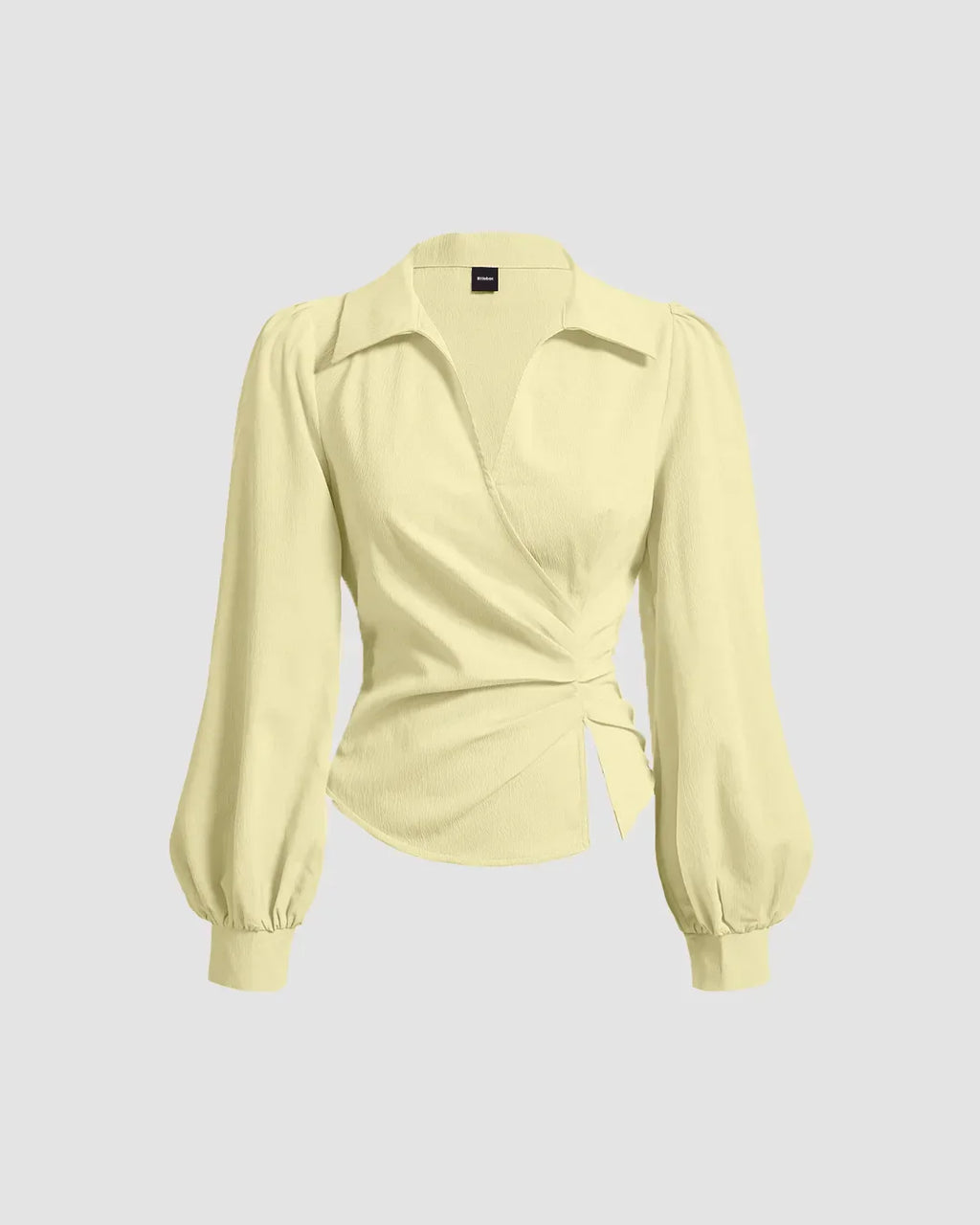 Long Sleeve V Neck Wrap Style Solid Top in Yellow