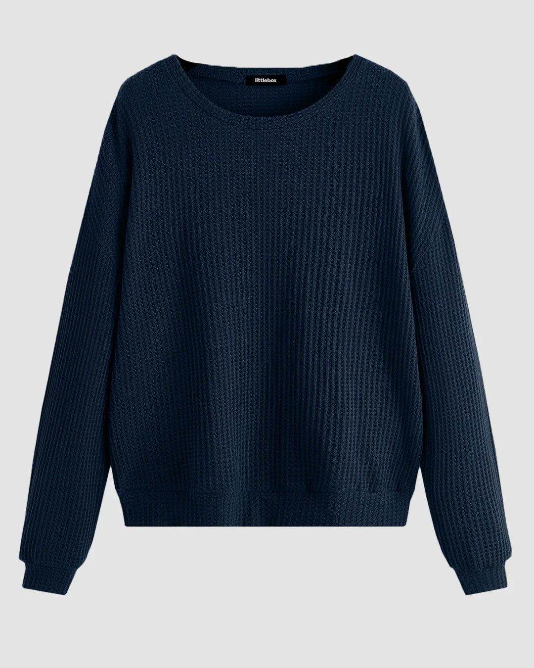 Lounge Crew Neck Ribbed Full Sleeve Sweatshirt in Navy Blue