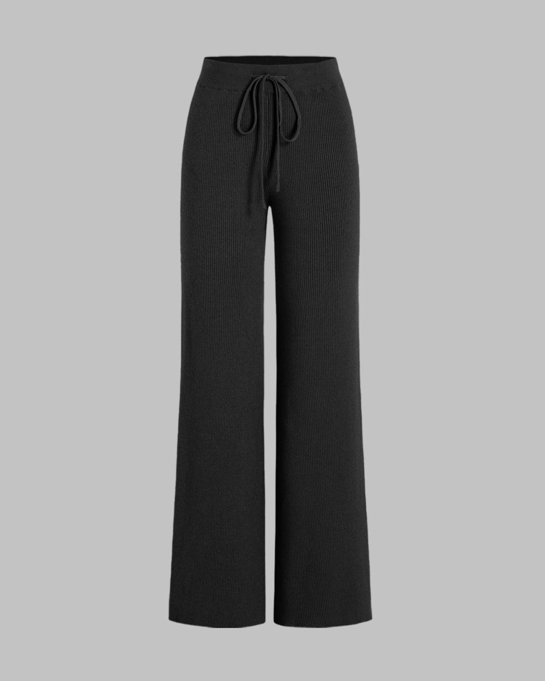 Lounge Ribbed High Rise Wide Leg Pants in Black
