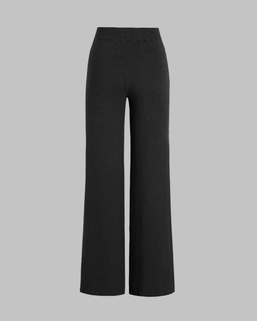 Lounge Ribbed High Rise Wide Leg Pants in Black