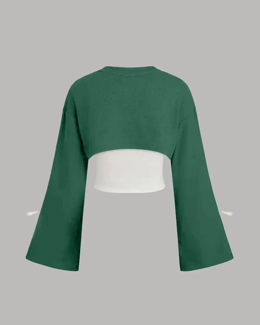 Lounge Round Neck Cut-Out Crop Sweatshirt Top in Green and White