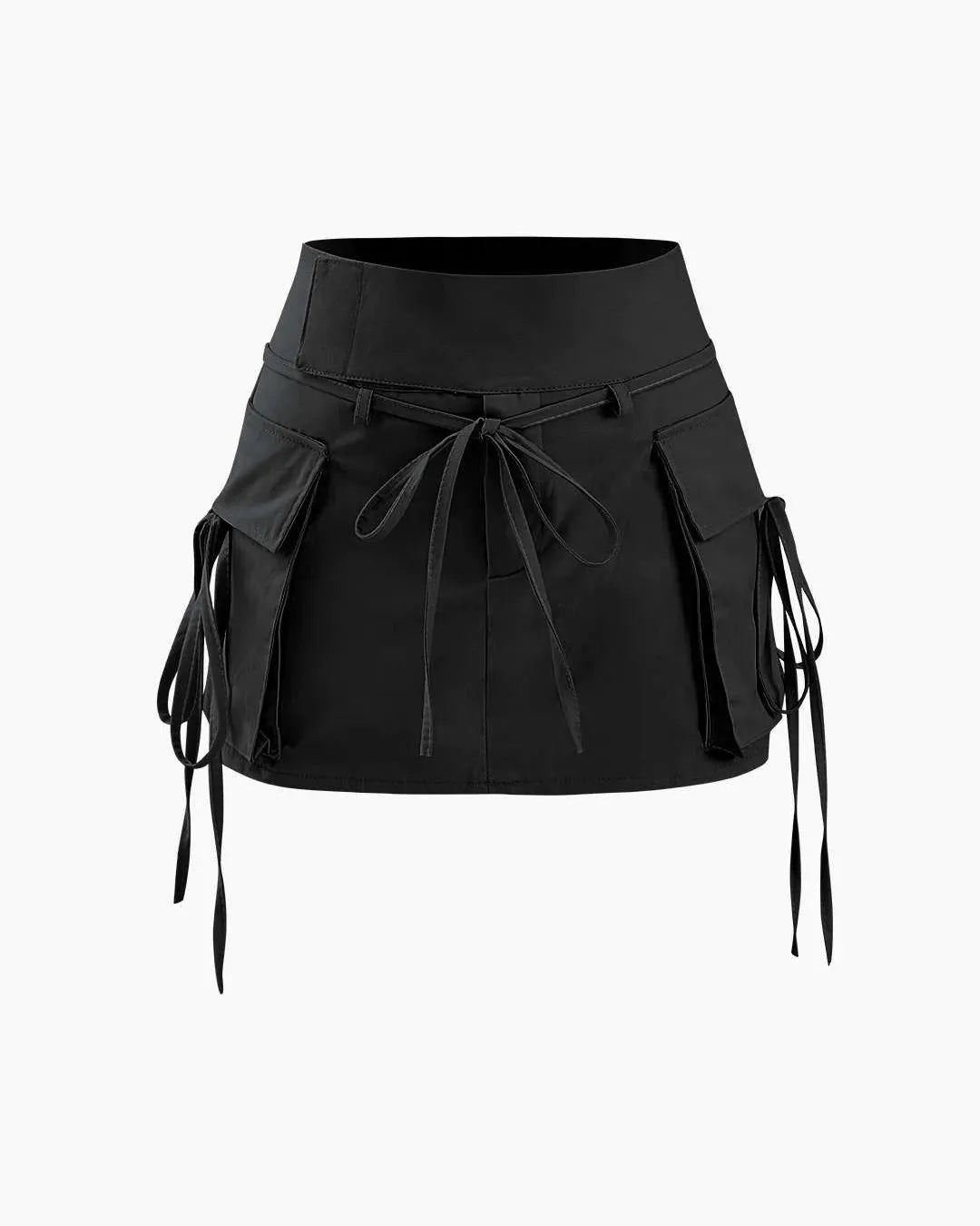 Low Rise Tie Cargo Mini Skirt In Black