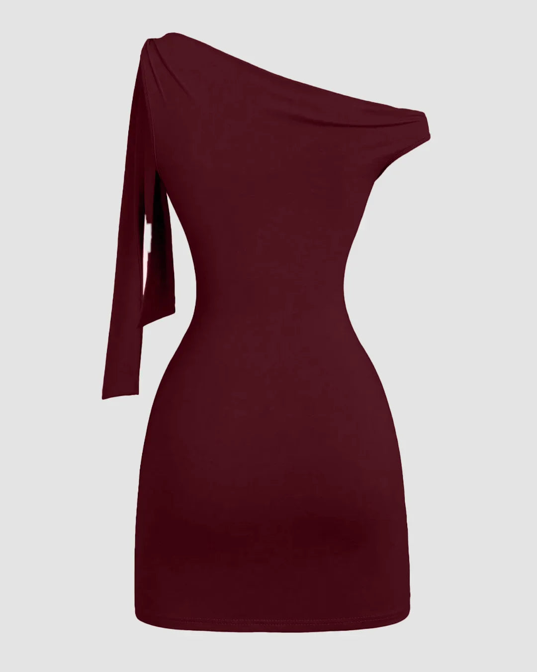Maroon Asymmetrical Neck Bodycon Mini Dress