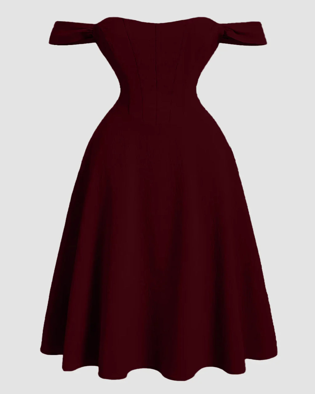 Maroon Faux Fishbone Design Romantic One-Shoulder Dress Curve & Plus